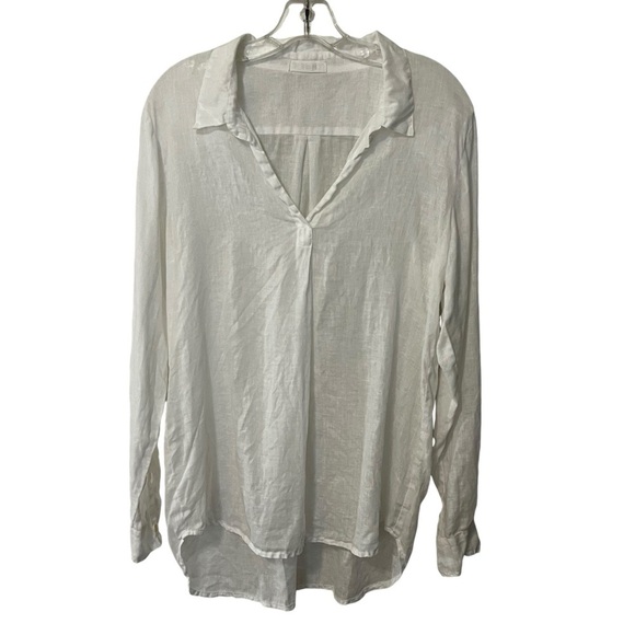 CP SHADES Linen Popover V Neck Long Sleeve Tunic Top Blouse White Boho Coastal - Picture 2 of 15